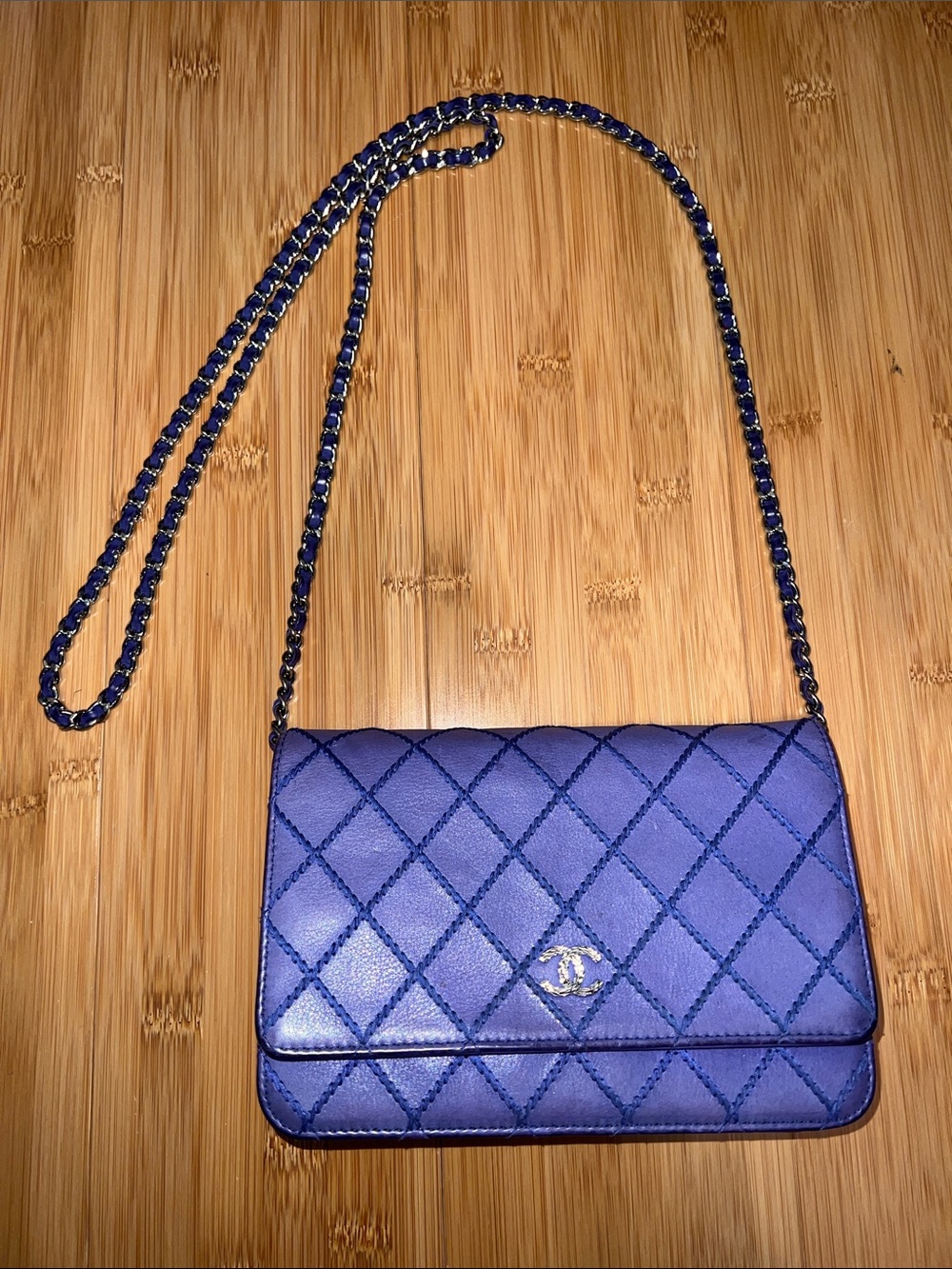 CHANEL Fancy CC Quilted Calfskin Leather Wallet On Chain Bag Royal Blue